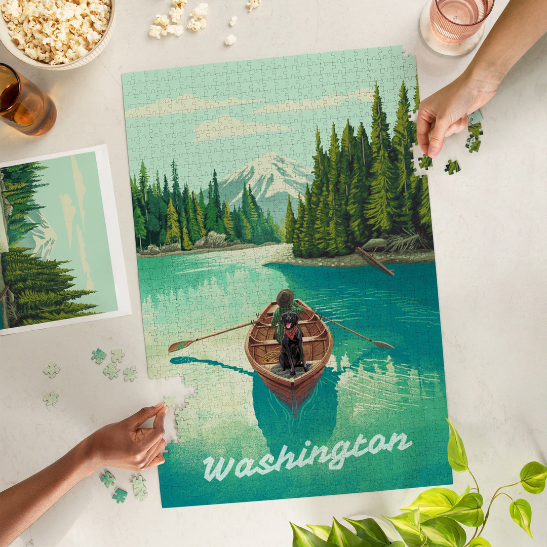 Washington, Quiet Explorer, Boating, Mountain, Jigsaw Puzzle Puzzle Lantern Press 