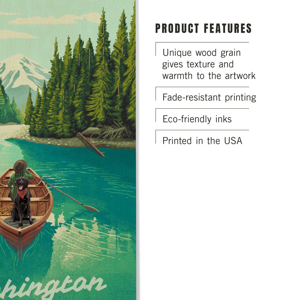 Washington, Quiet Explorer, Boating, Mountain, Wood Signs and Postcards Wood Lantern Press 