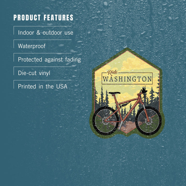 Washington, Ride the Trails, Mountain Bike, Contour, Lantern Press Artwork, Vinyl Sticker Sticker Lantern Press 