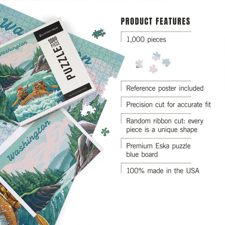 Washington, Seek Adventure, River Rafting, Evergreens, Jigsaw Puzzle Puzzle Lantern Press 