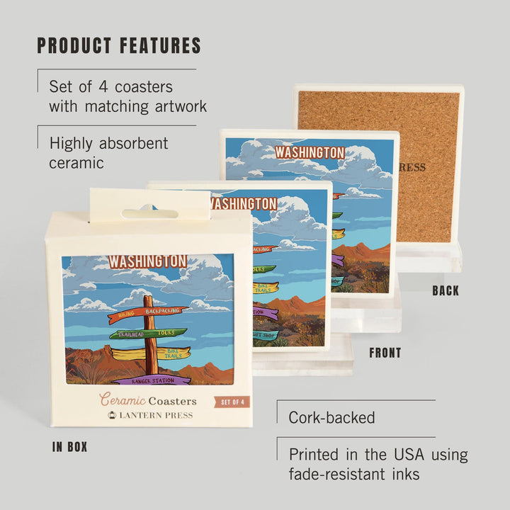 Washington, Signpost, Desert, Coasters Coasters Lantern Press 