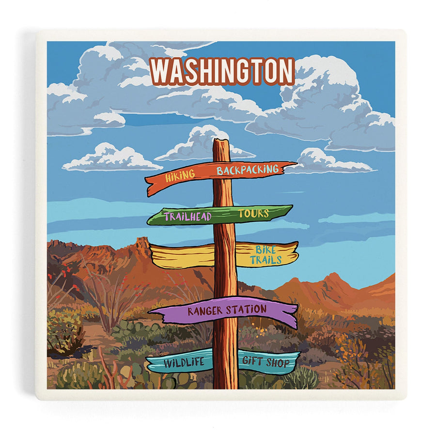 Washington, Signpost, Desert, Coasters Coasters Lantern Press 