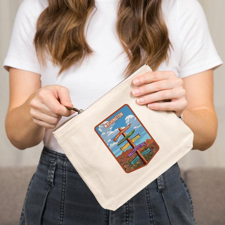 Washington, Signpost, Desert,, Organic Cotton Zipper Pouch, Go Bag Totes Lantern Press 
