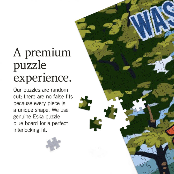 Washington, Signpost, Lake and Flowers, Jigsaw Puzzle Puzzle Lantern Press 