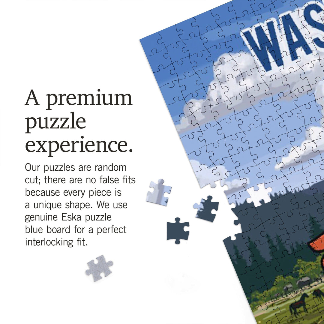 Washington, Signpost, Meadow, Jigsaw Puzzle Puzzle Lantern Press 