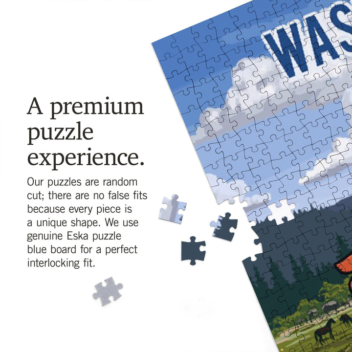 Washington, Signpost, Meadow, Jigsaw Puzzle Puzzle Lantern Press 