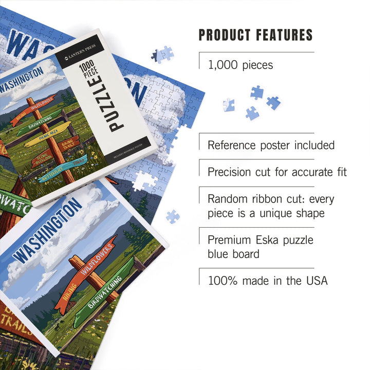 Washington, Signpost, Meadow, Jigsaw Puzzle Puzzle Lantern Press 