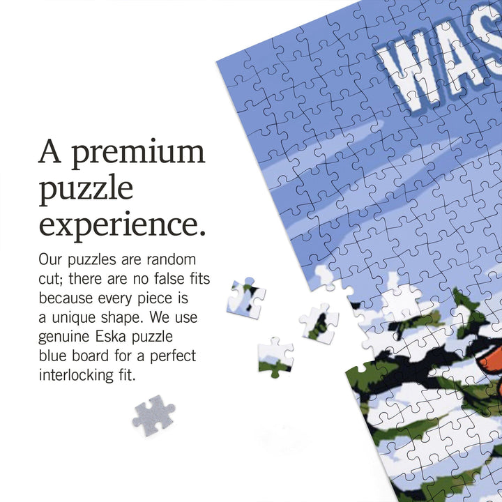 Washington, Signpost, Ski and Snow, Jigsaw Puzzle Puzzle Lantern Press 