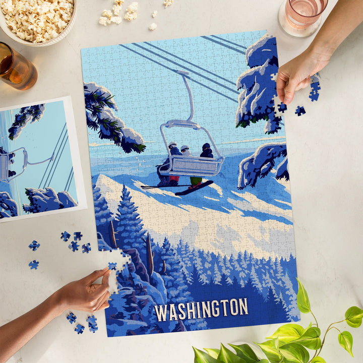 Washington, Ski Lift Above The Trees, Jigsaw Puzzle Puzzle Lantern Press 