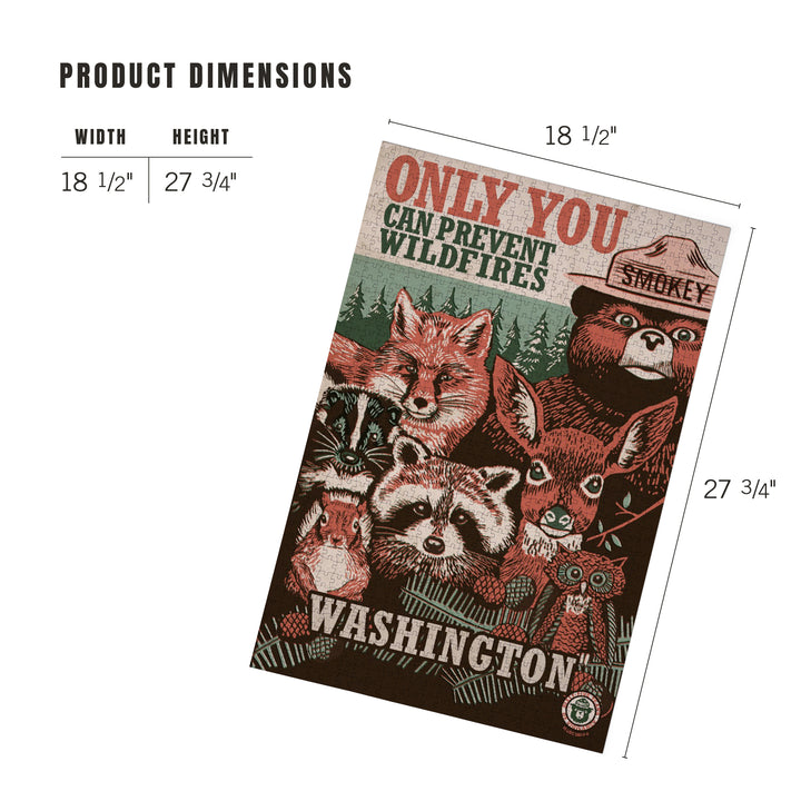 Washington, Smokey Bear and Woodland Creatures, Only You Can Prevent Wildfires, Jigsaw Puzzle Puzzle Lantern Press 