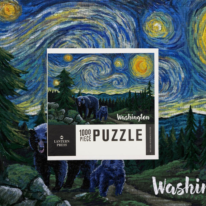Washington, Starry Night, Bear and Cub, Jigsaw Puzzle Puzzle Lantern Press 