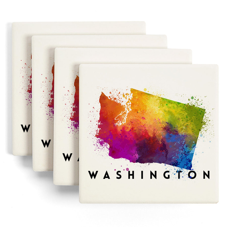 Washington, State Abstract Watercolor, Lantern Press Artwork, Coaster Set Coasters Lantern Press 