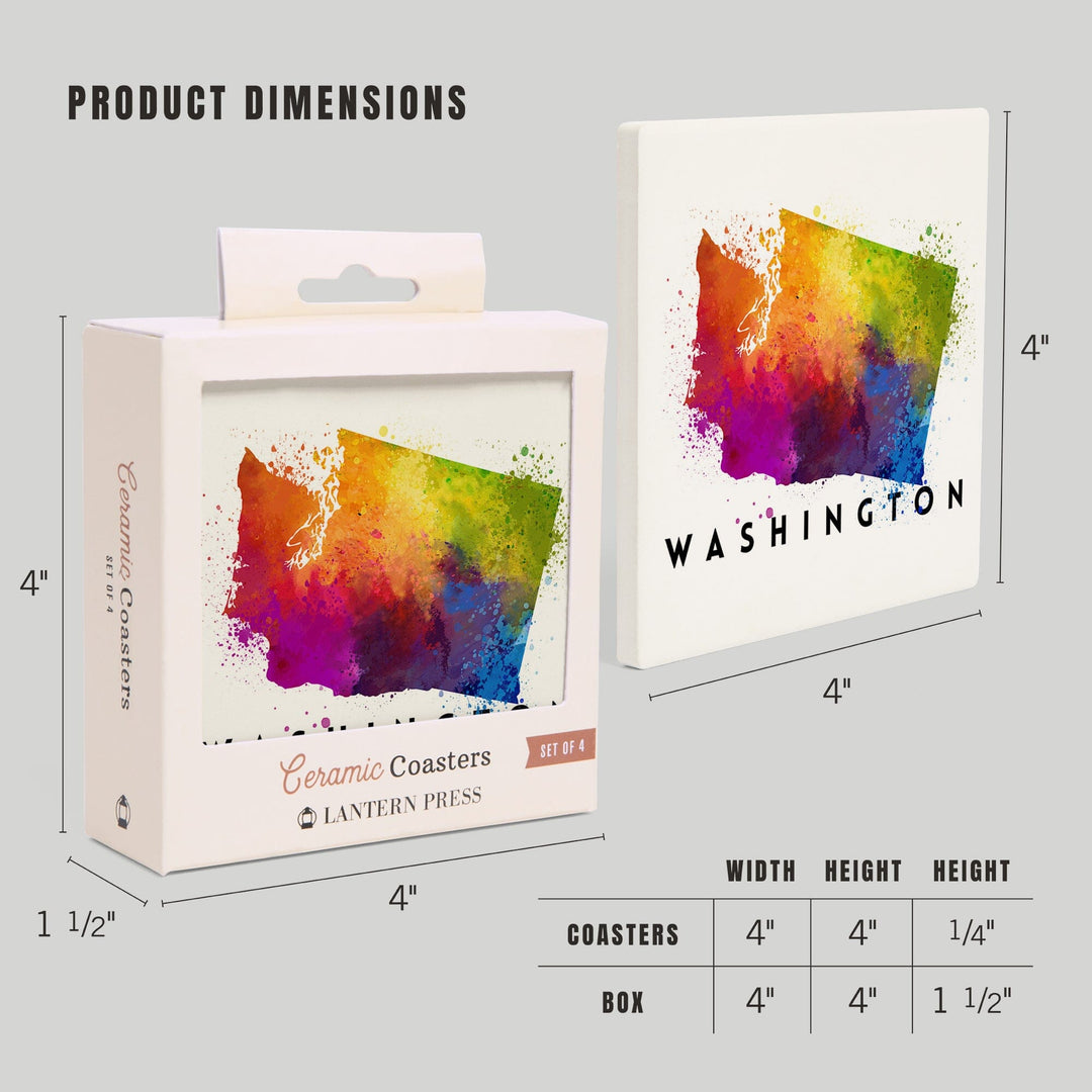 Washington, State Abstract Watercolor, Lantern Press Artwork, Coaster Set Coasters Lantern Press 