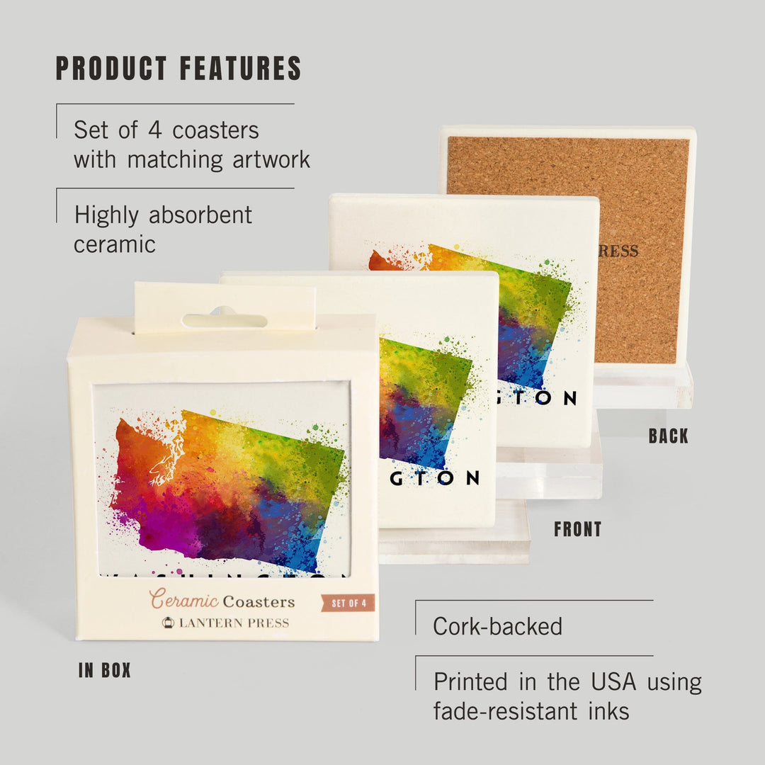 Washington, State Abstract Watercolor, Lantern Press Artwork, Coaster Set Coasters Lantern Press 