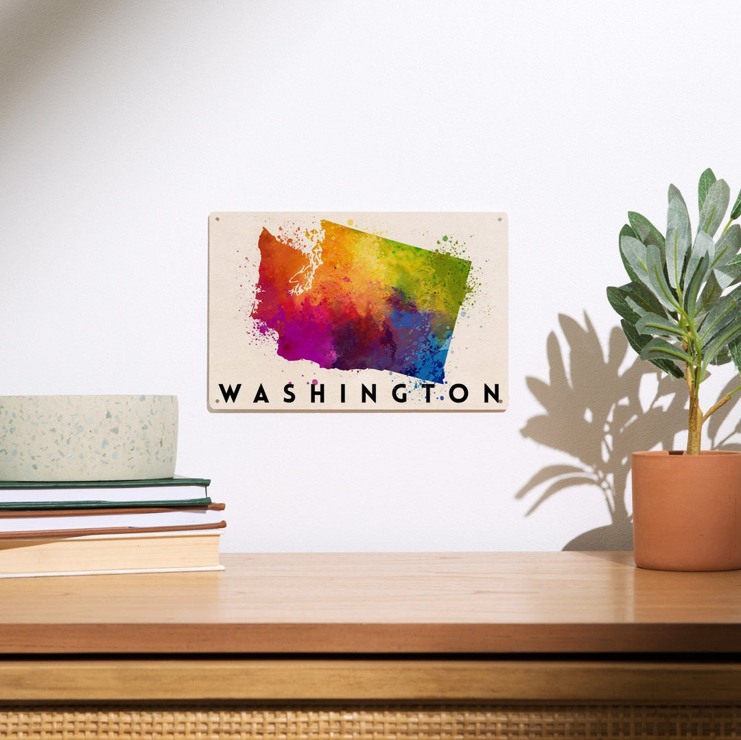 Washington, State Abstract Watercolor, Lantern Press Artwork, Wood Signs and Postcards Wood Lantern Press 