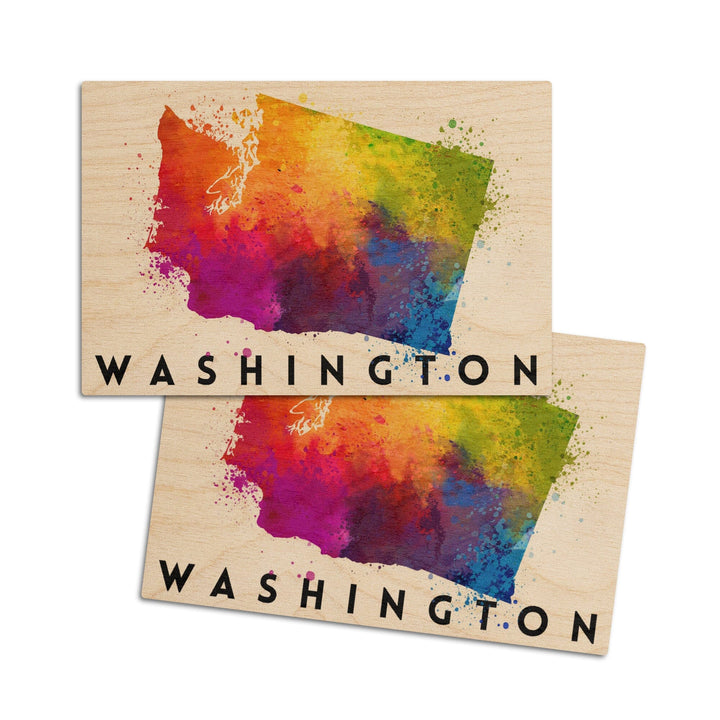 Washington, State Abstract Watercolor, Lantern Press Artwork, Wood Signs and Postcards Wood Lantern Press 4x6 Wood Postcard Set 