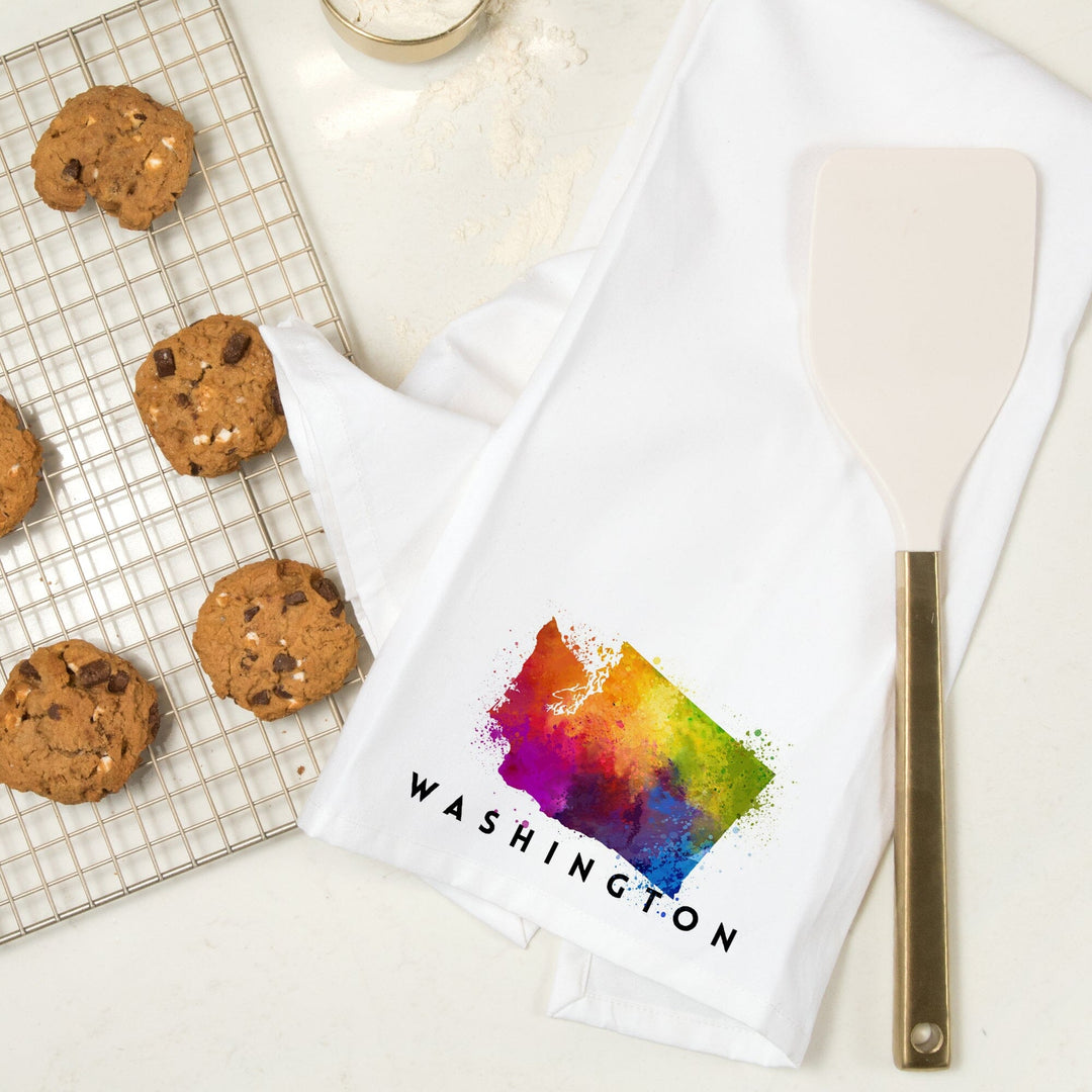 Washington, State Abstract Watercolor, Organic Cotton Kitchen Tea Towels Kitchen Lantern Press 