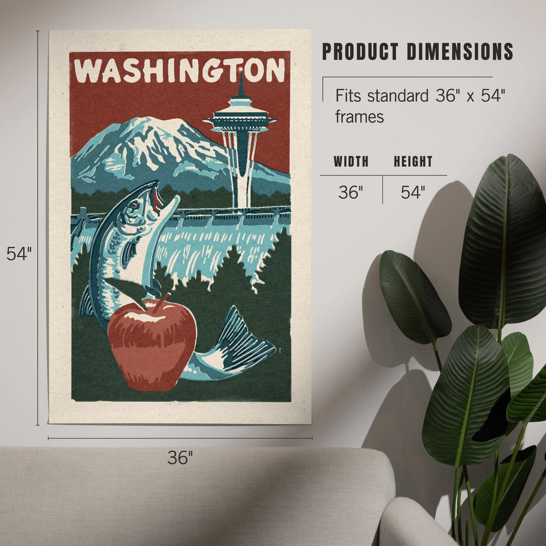 Washington State, Woodblock, Art & Giclee Prints Art Lantern Press 