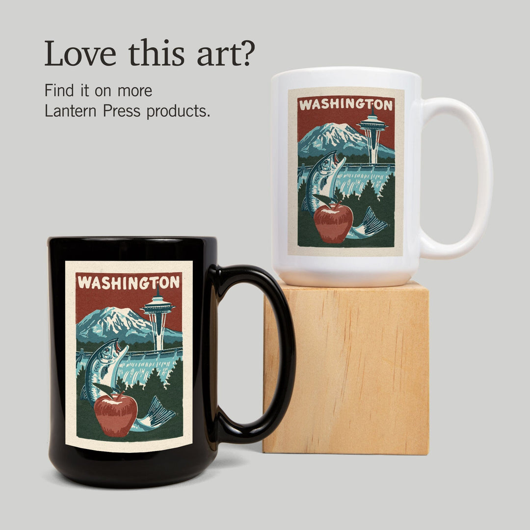Washington State, Woodblock, Ceramic Mug Mugs Lantern Press 