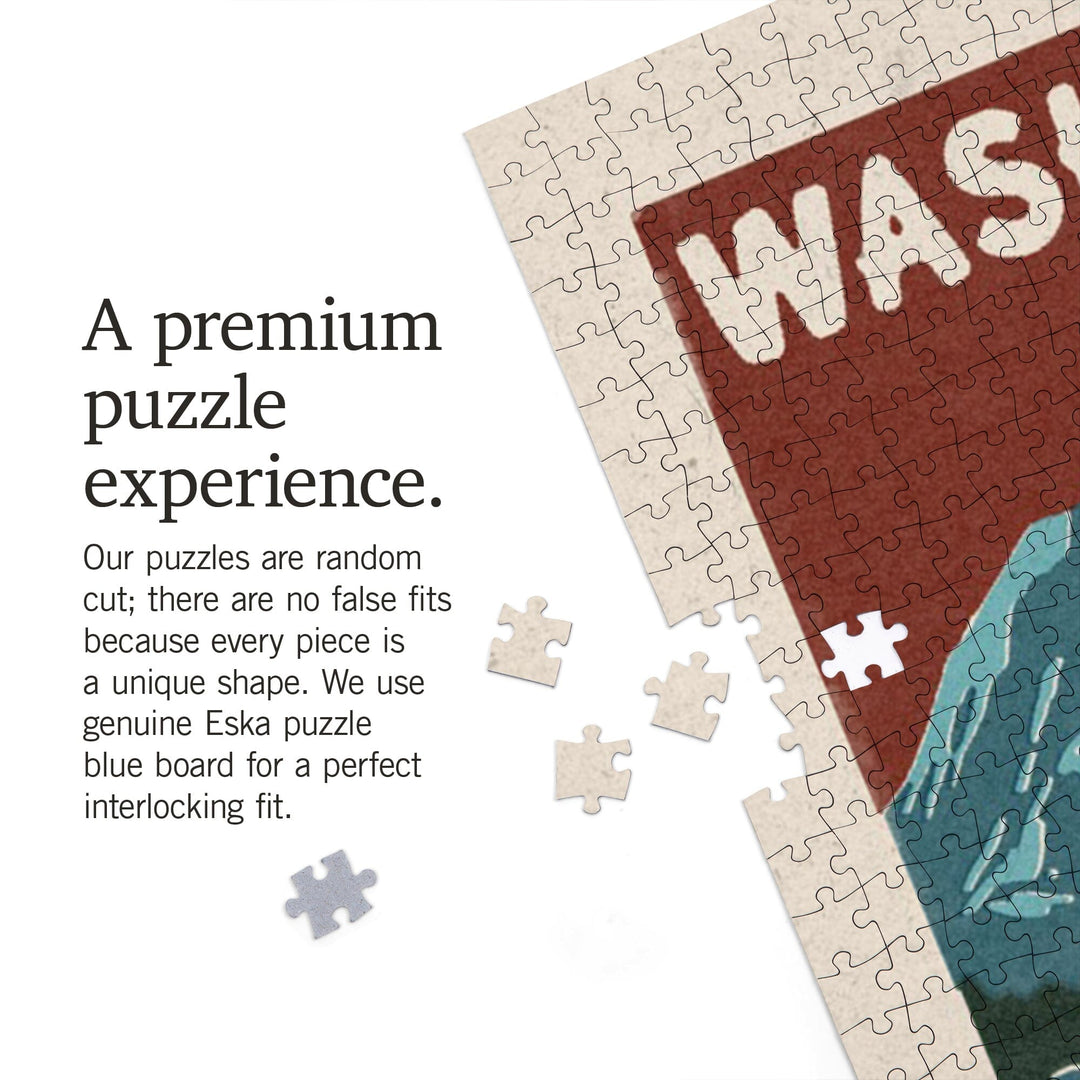 Washington State, Woodblock, Jigsaw Puzzle Puzzle Lantern Press 