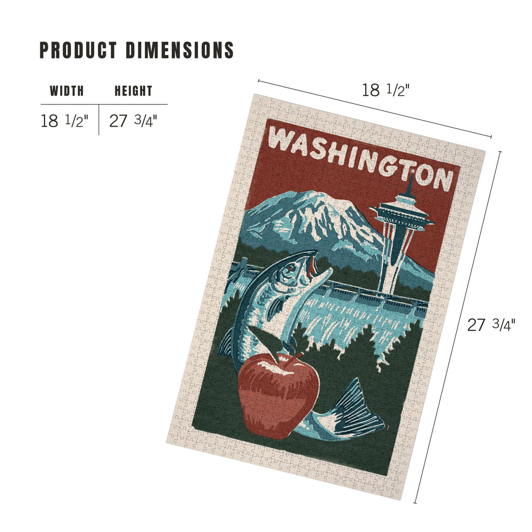 Washington State, Woodblock, Jigsaw Puzzle Puzzle Lantern Press 