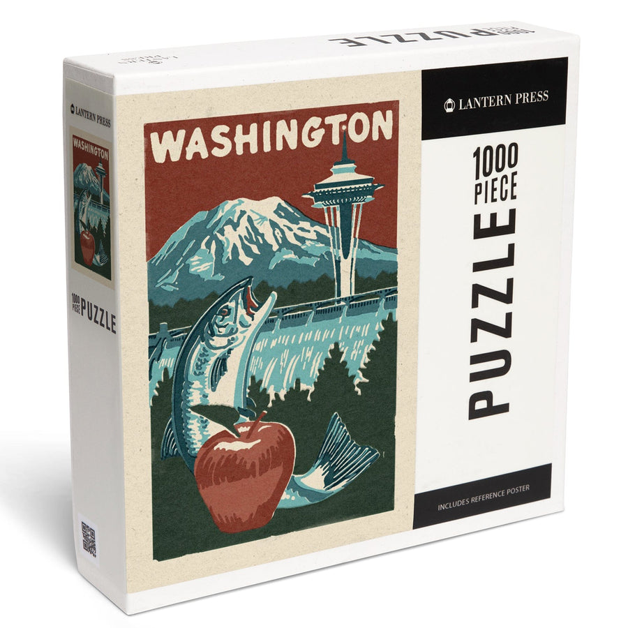 Washington State, Woodblock, Jigsaw Puzzle Puzzle Lantern Press 