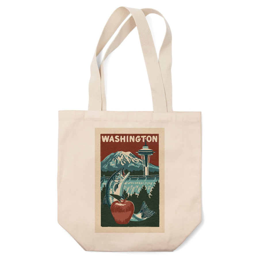 Washington State, Woodblock, Lantern Press Artwork, Tote Bag Totes Lantern Press 