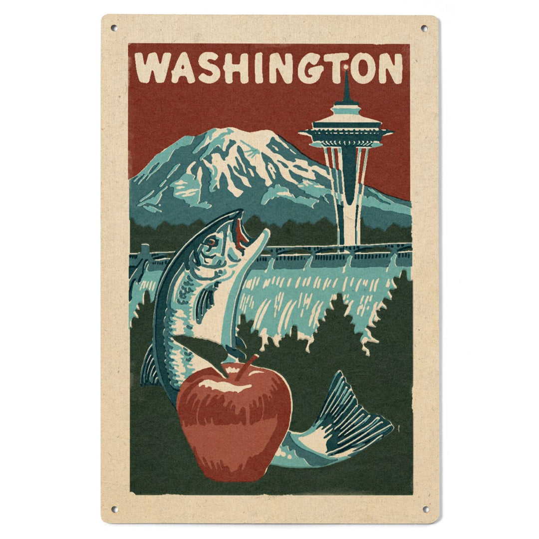 Washington State, Woodblock, Lantern Press Artwork, Wood Signs and Postcards Wood Lantern Press 