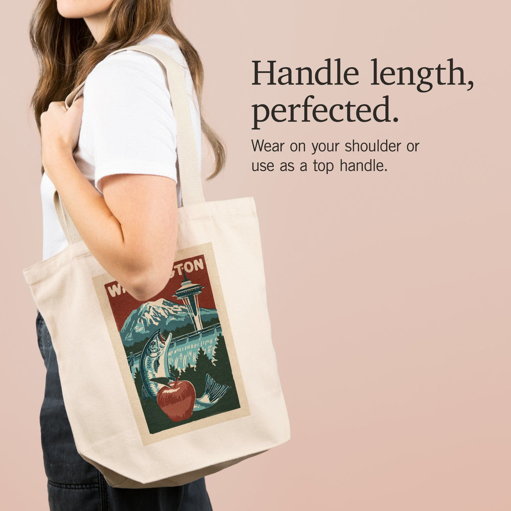 Washington State, Woodblock, Tote Bag Totes Lantern Press 