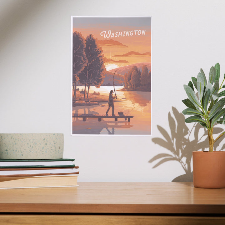 Washington, This is Living, Fishing with Hills, Art & Giclee Prints Art Lantern Press 