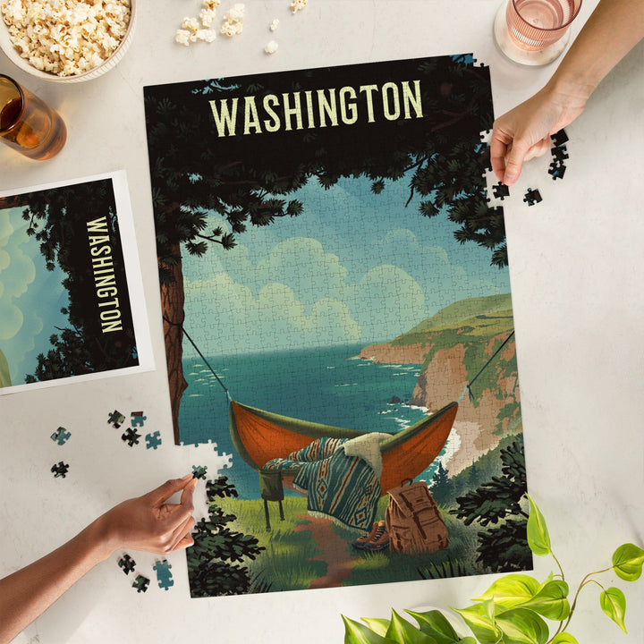Washington, Today's Office, Coastal Series, Hammock on Beach, Jigsaw Puzzle Puzzle Lantern Press 