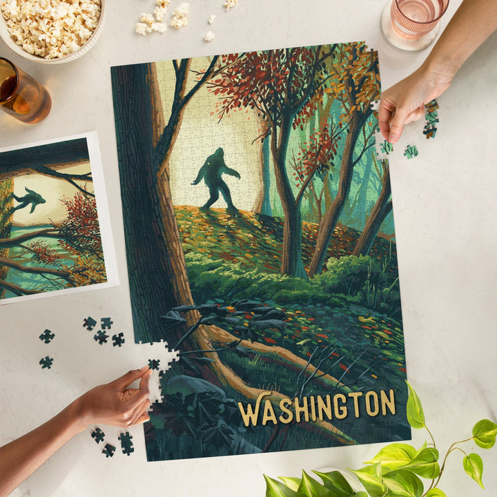 Washington, Wanderer, Bigfoot in Forest, Jigsaw Puzzle Puzzle Lantern Press 