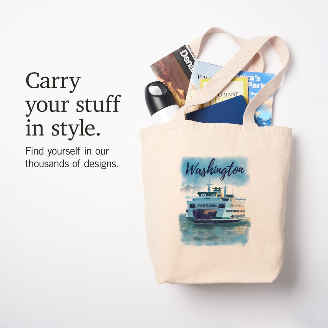 Washington, Watercolor, Ferry, Tote Bag Totes Lantern Press 