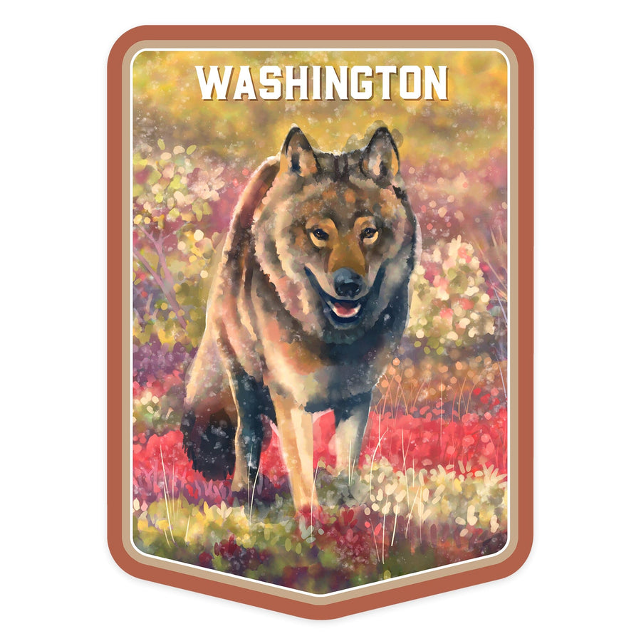 Washington, Watercolor Study, Gray Wolf, Contour, Vinyl Sticker Sticker Lantern Press 