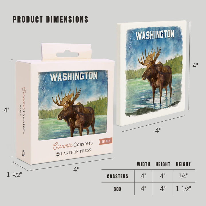 Washington, Watercolor Study, Moose, Coasters Coasters Lantern Press 