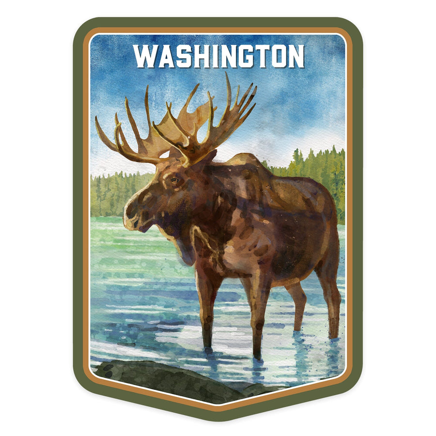 Washington, Watercolor Study, Moose, Contour, Vinyl Sticker Sticker Lantern Press 