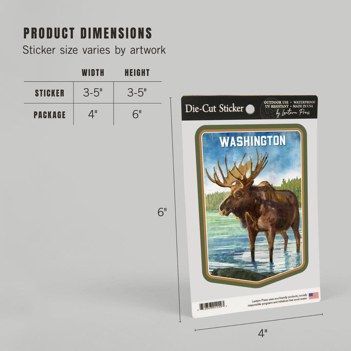 Washington, Watercolor Study, Moose, Contour, Vinyl Sticker Sticker Lantern Press 
