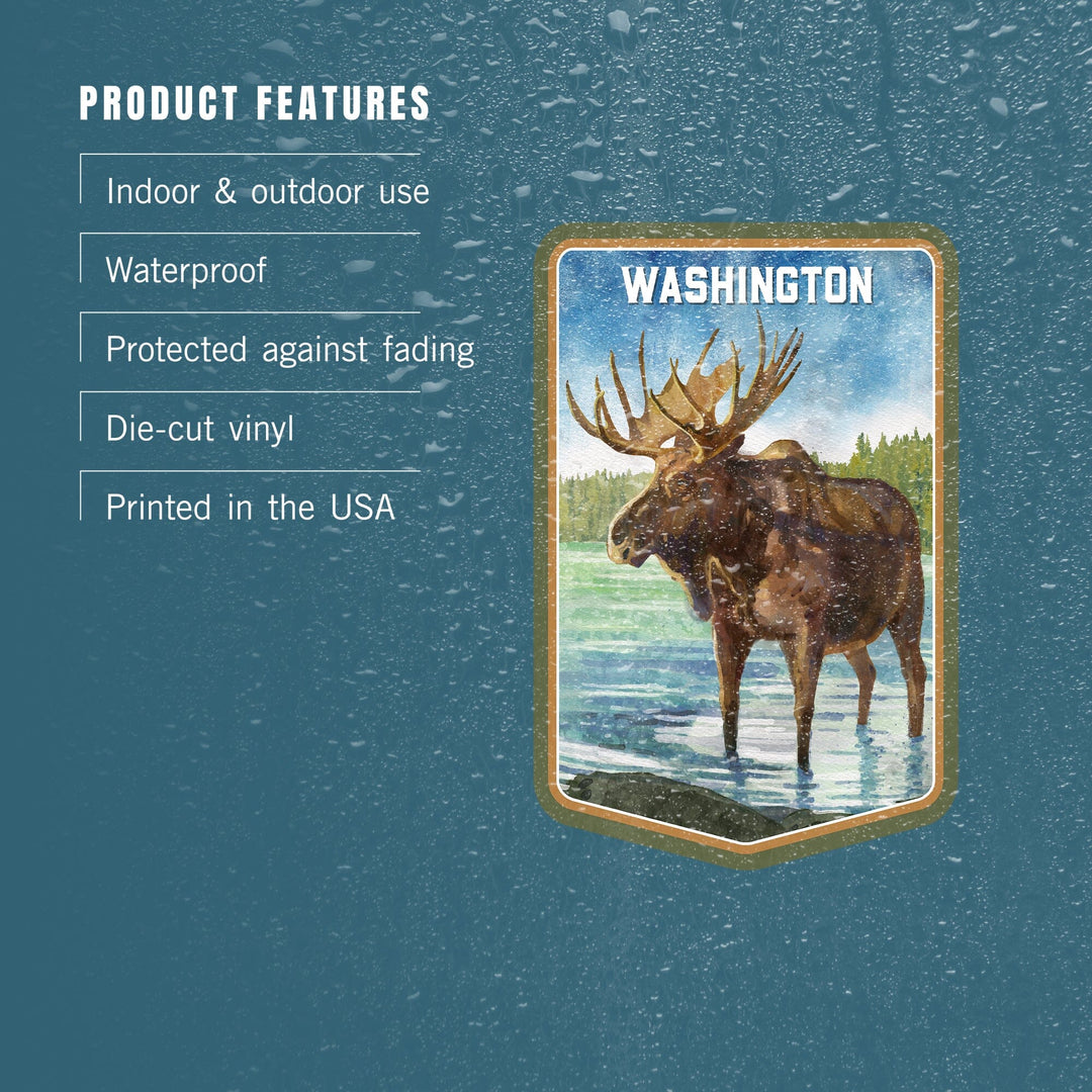 Washington, Watercolor Study, Moose, Contour, Vinyl Sticker Sticker Lantern Press 