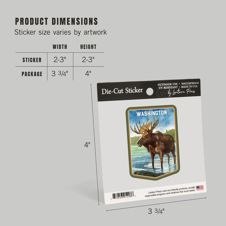 Washington, Watercolor Study, Moose, Contour, Vinyl Sticker Sticker Lantern Press 
