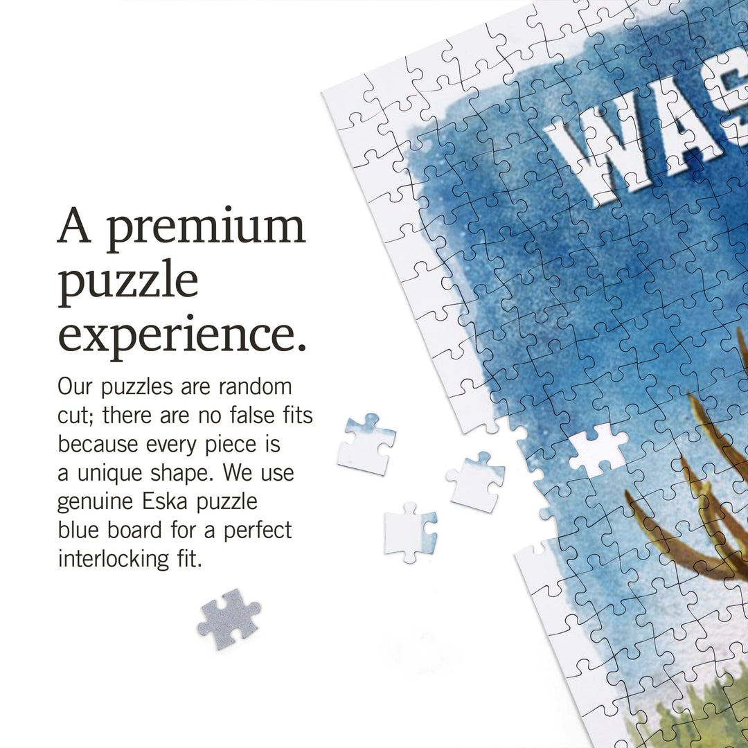 Washington, Watercolor Study, Moose, Jigsaw Puzzle Puzzle Lantern Press 