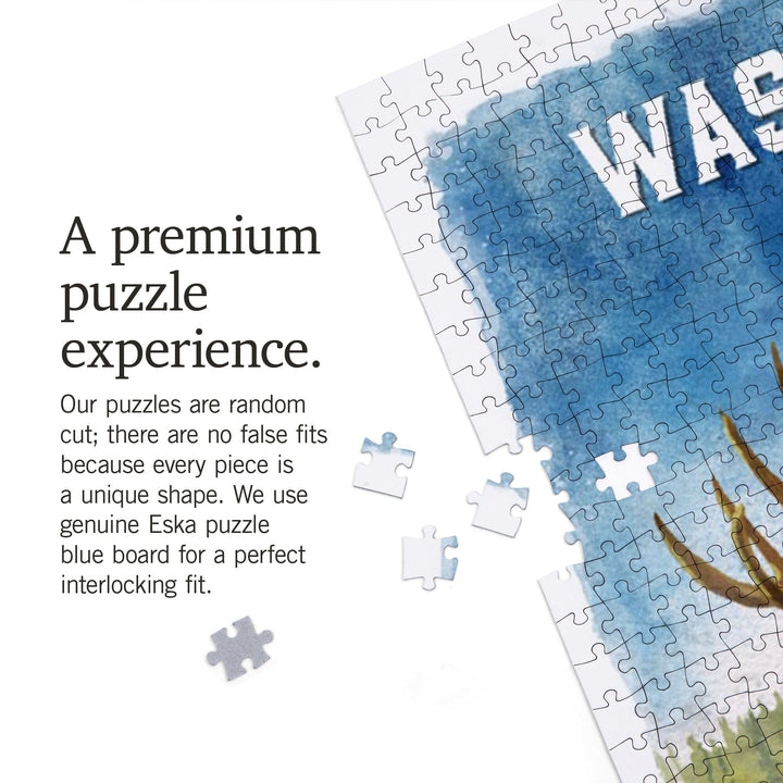 Washington, Watercolor Study, Moose, Jigsaw Puzzle Puzzle Lantern Press 