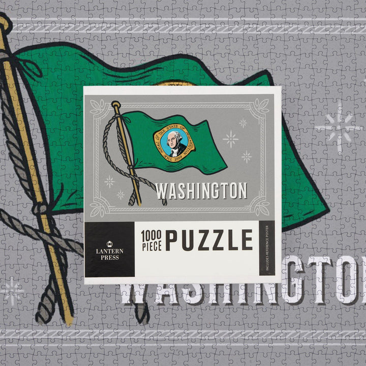 Washington, Waving State Flag, State Series, Jigsaw Puzzle Puzzle Lantern Press 
