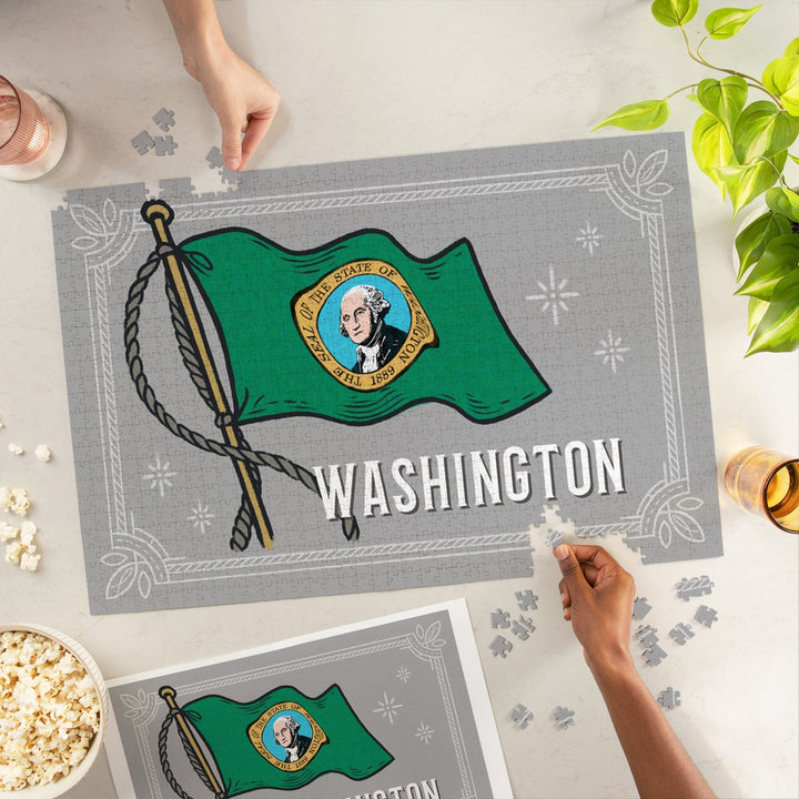 Washington, Waving State Flag, State Series, Jigsaw Puzzle Puzzle Lantern Press 
