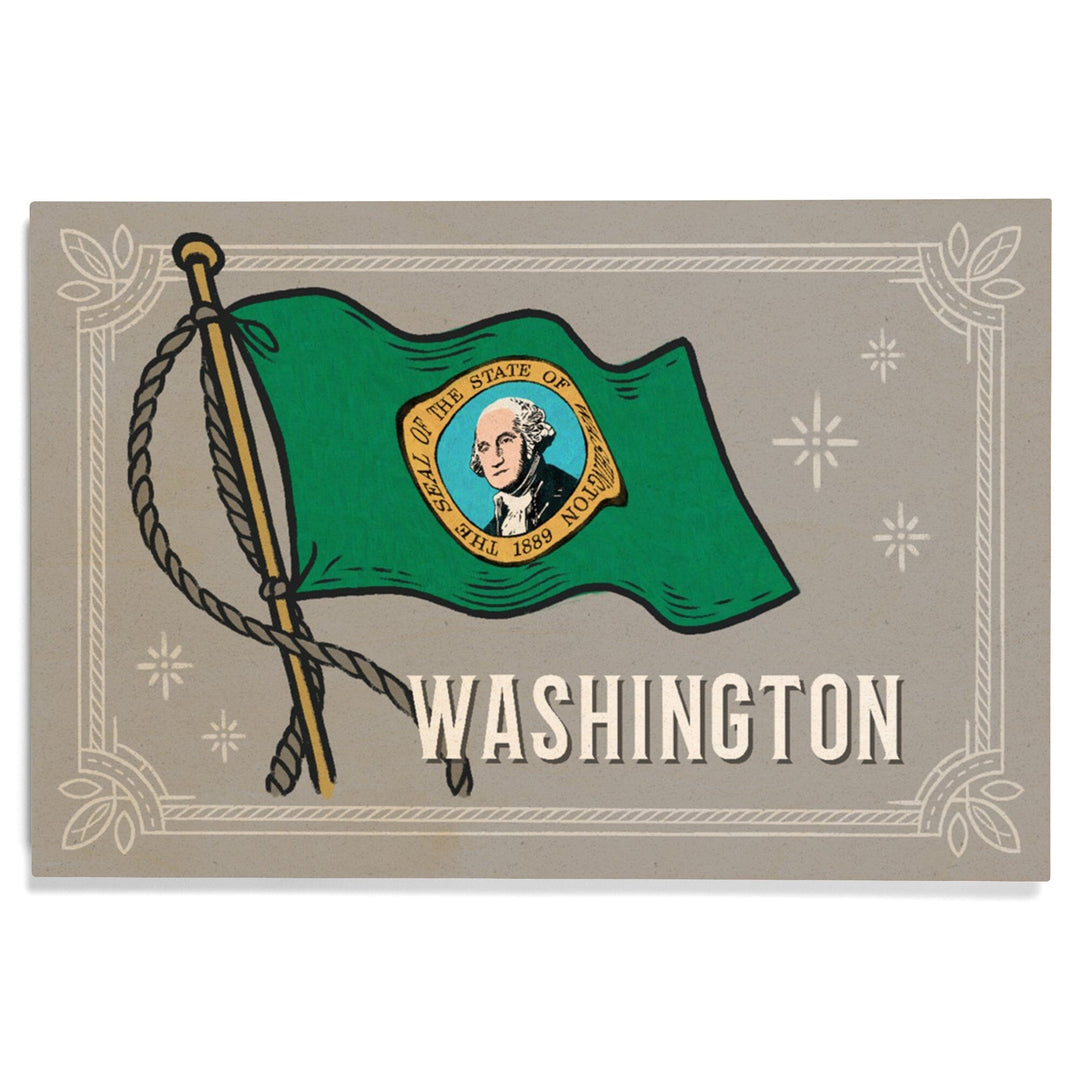 Washington, Waving State Flag, State Series, Wood Signs and Postcards Wood Lantern Press 