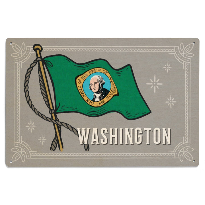 Washington, Waving State Flag, State Series, Wood Signs and Postcards Wood Lantern Press 