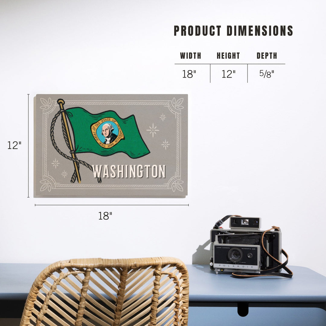 Washington, Waving State Flag, State Series, Wood Signs and Postcards Wood Lantern Press 