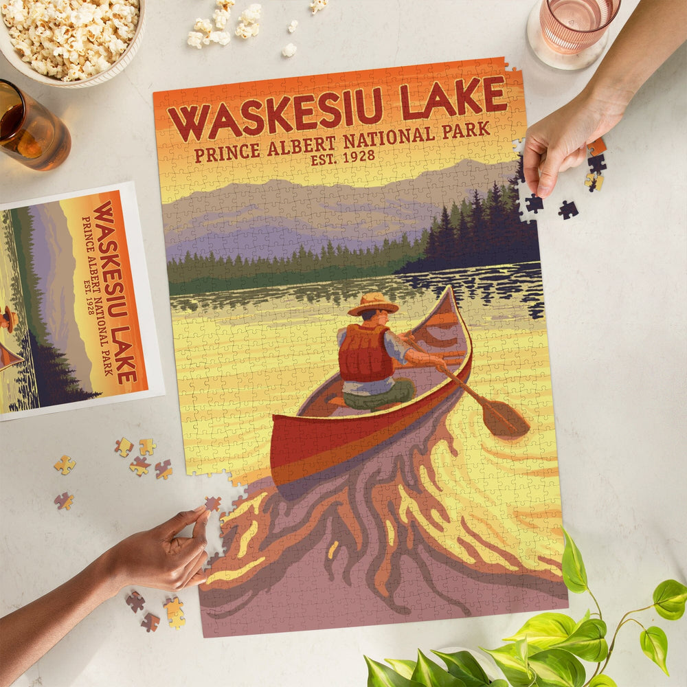 Waskesiu Lake, Saskatchewan, Prince Albert National Park, Canoe Scene, Jigsaw Puzzle Puzzle Lantern Press 