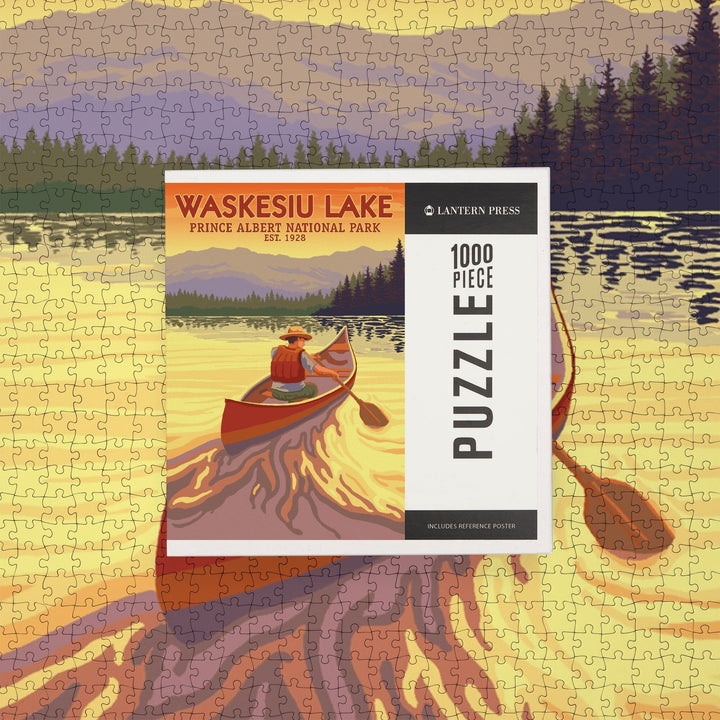Waskesiu Lake, Saskatchewan, Prince Albert National Park, Canoe Scene, Jigsaw Puzzle Puzzle Lantern Press 