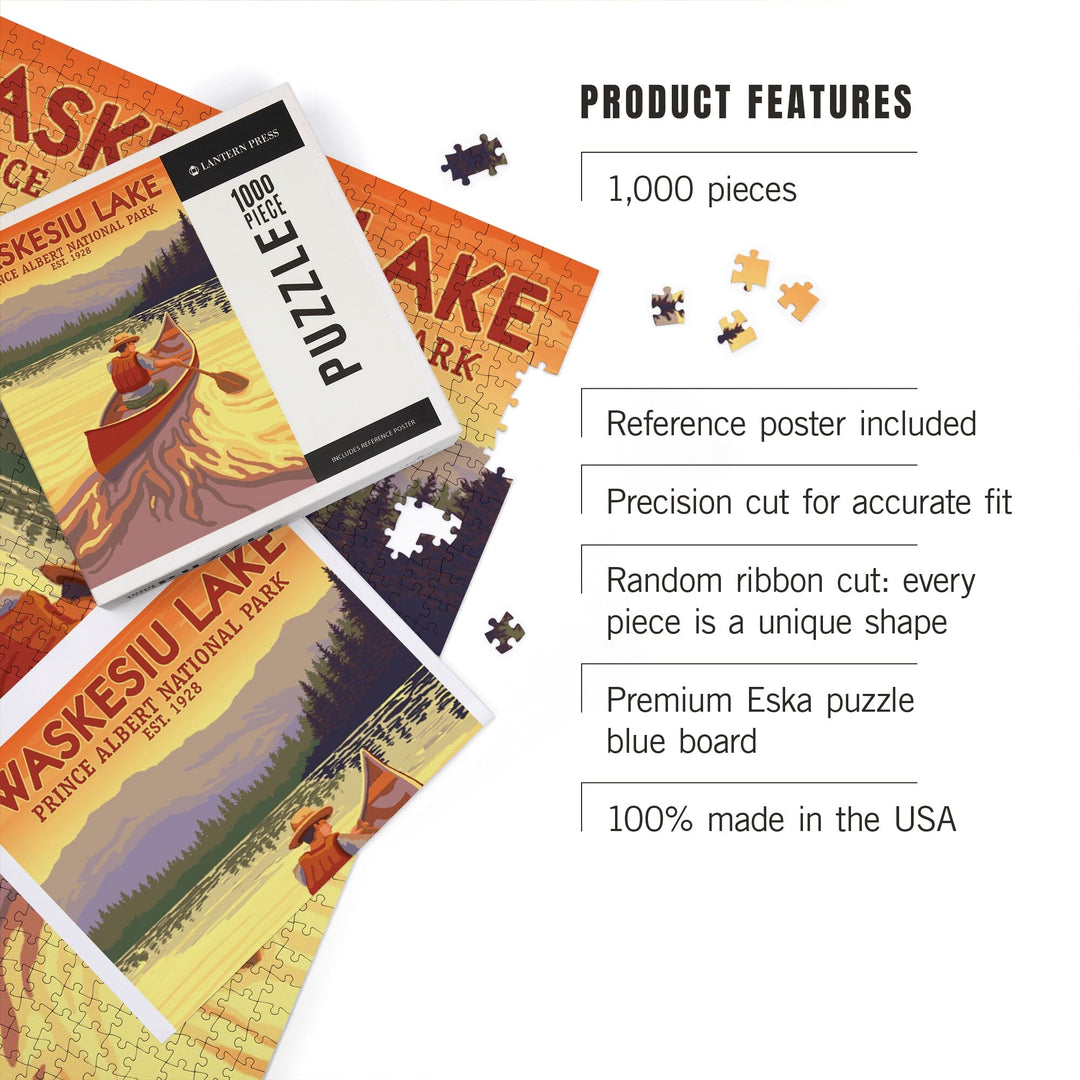 Waskesiu Lake, Saskatchewan, Prince Albert National Park, Canoe Scene, Jigsaw Puzzle Puzzle Lantern Press 