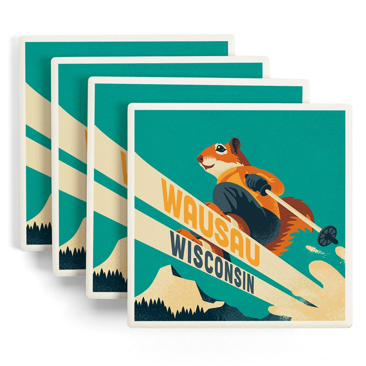 Wassau, Wisconsin, Ski Squirrel, Coasters Coasters Lantern Press 